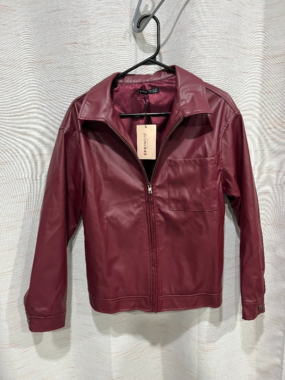 Women's Burgundy Small Leather-Look Jacket Shein Bae New With Tags (109)
